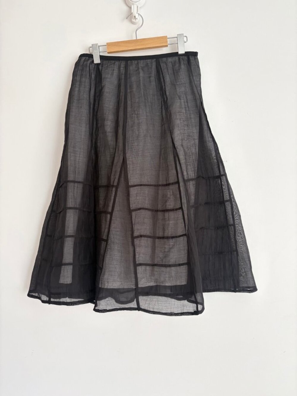 NIC+ZOE Dark Academia Sheer Overlay Grid Panel A Line Midi Skirt 8